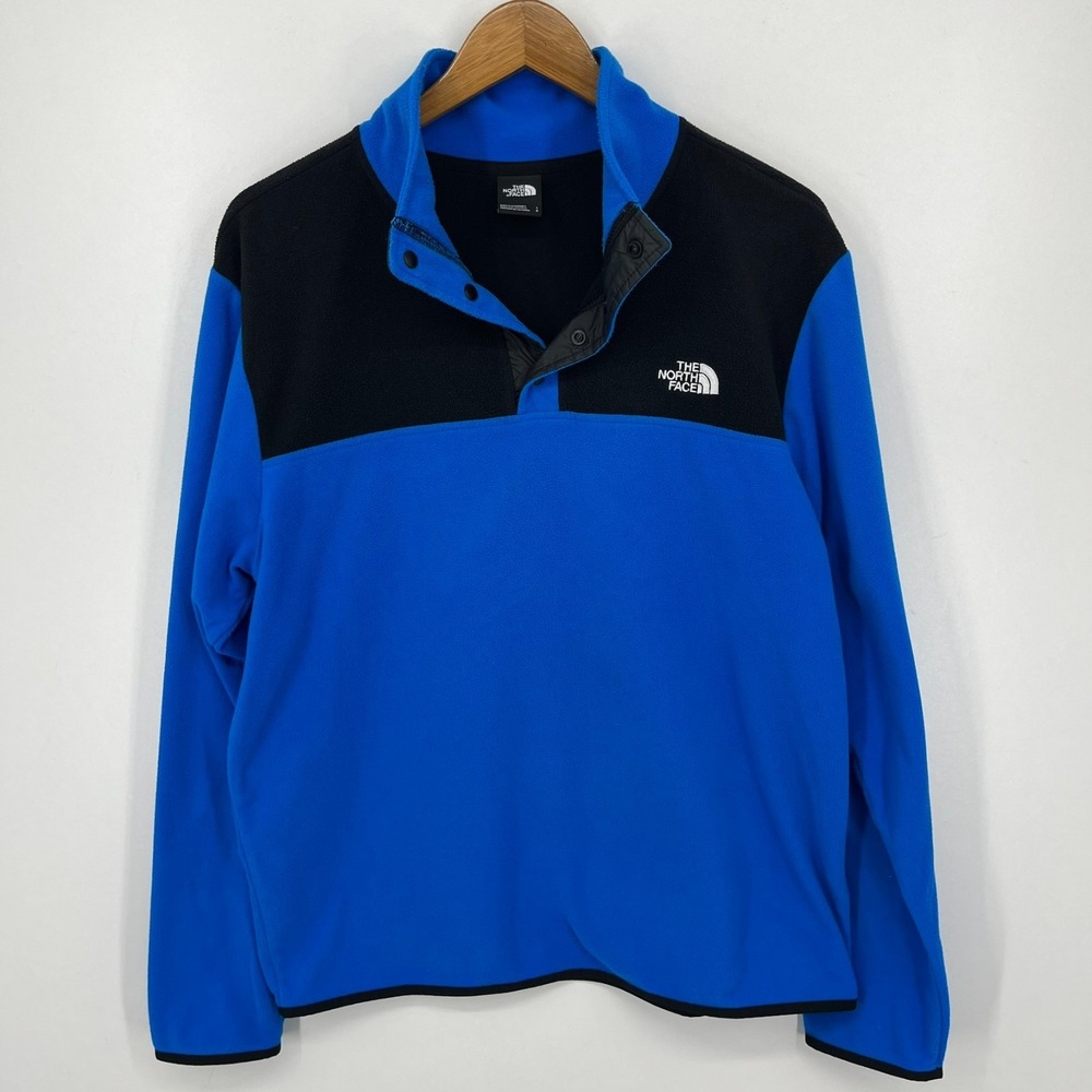 The North Face Fleece Sweatshirt Men's Size L Blue Pullover Button Snap